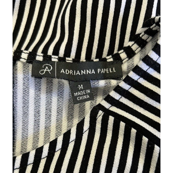 Adrianna Papell Shirt Black White 3/4 Sleeve Striped Button Back Size Medium - Picture 6 of 8